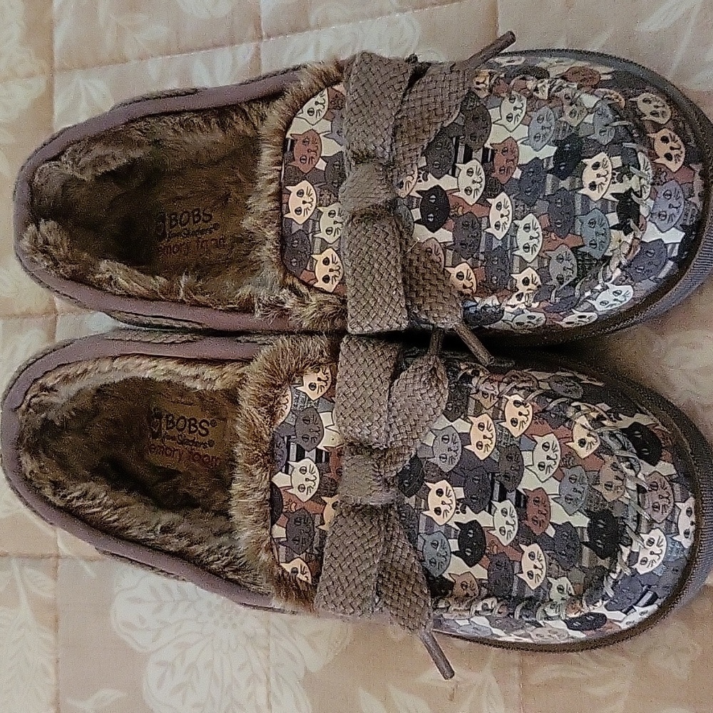 BOBS By Sketchers CATS Loafers Fur Lined 7M Women's